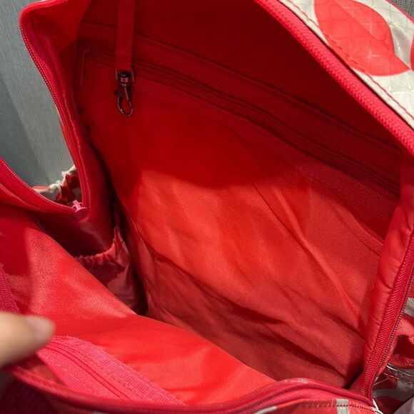 thirty-one Pink Gray Polka Dot Backpack "C" Embroidered School Dance Girls Kids - Picture 8 of 11